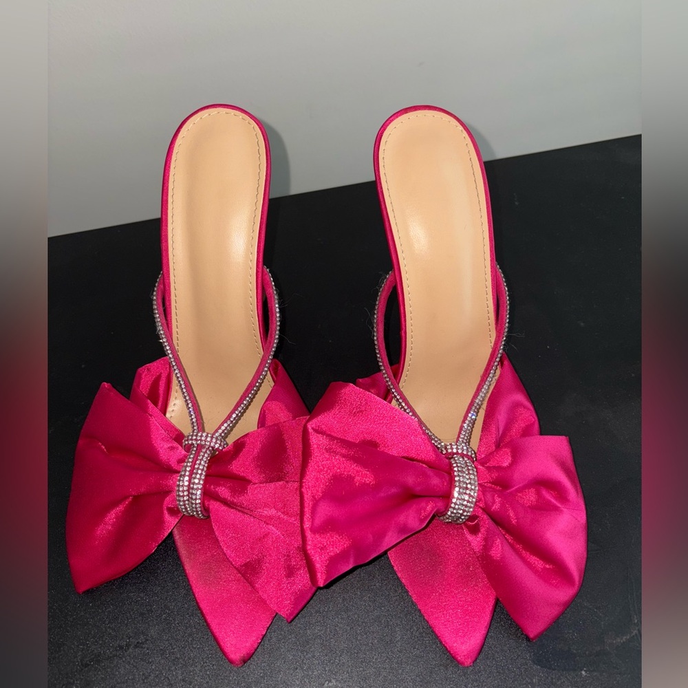 Satin Pink Bow Heels